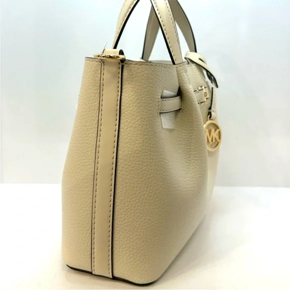 Michael Kors Small Carson Pebbled Leather Satchel Bag Light Cream